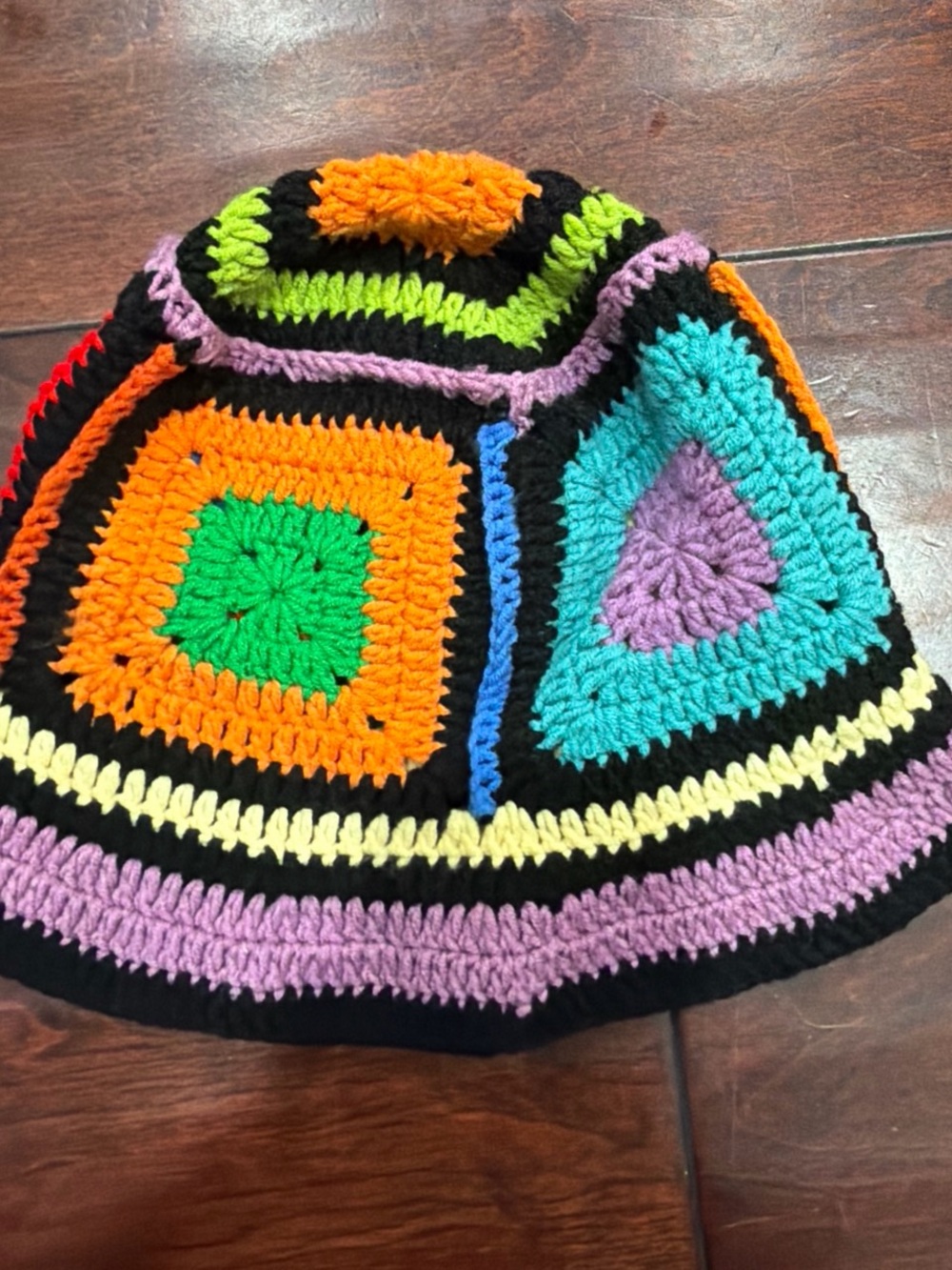 Multicolor Crochet Beanie Hat - Black with Bright Accents